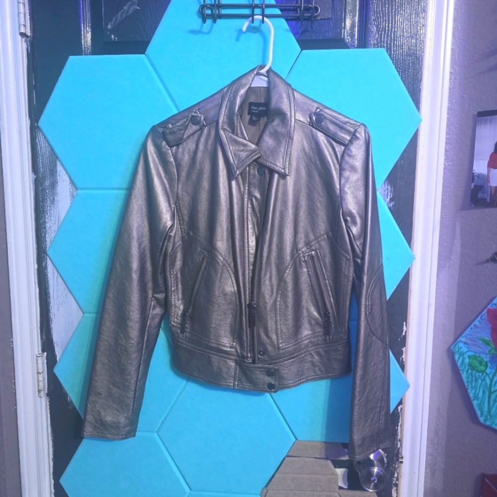 Pewter faux leather jacket